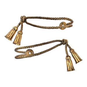 Pair of Vintage Italian Gilt Rope Curtain Tiebacks With Tassels – Hollywood Regency Drapery Hardware, Window Decor