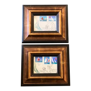 Contemporary Original Judy Henn Abstract Ink Drawings/Collage “First Day Sailor L & Ll -A Pair