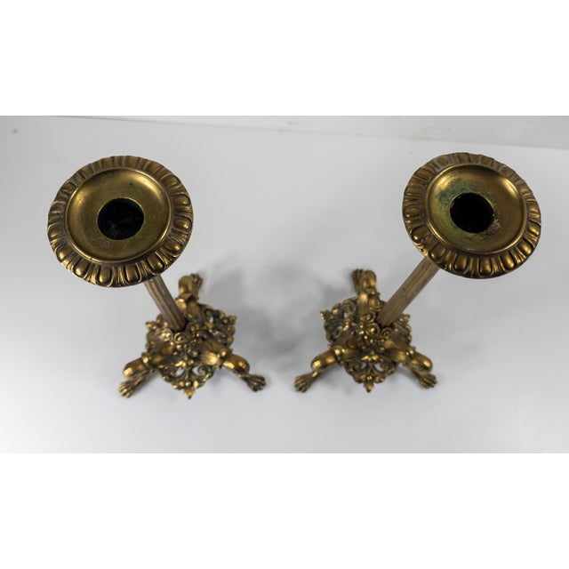 Metal Early 20th Century Pair of French Art Nouveau Bronze Candlesticks by Victor Paillard Paris For Sale - Image 7 of 14