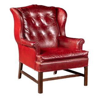 Vintage Leather Wingback Armchair in Red For Sale
