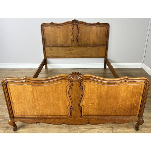 Vintage Louis XVI French Oak Double Bed Frame with Carved Headboard For Sale - Image 12 of 12