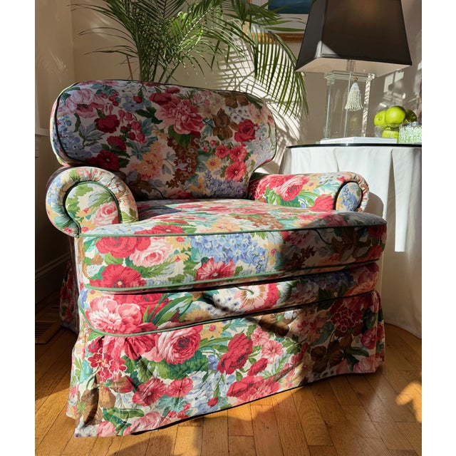 Custom Floral Upholstered Club Chair Attributed to Mario Buatta For Sale - Image 14 of 18