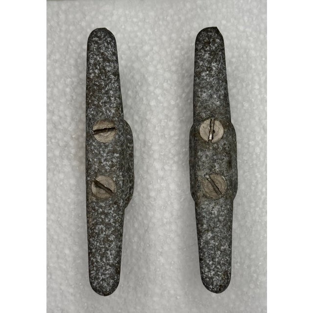 Vintage Oxidized Cast Iron Nautical Architectural Salvage Boat Dock Cleat Drawer Pull Hardware, Set of 2 For Sale - Image 4 of 11
