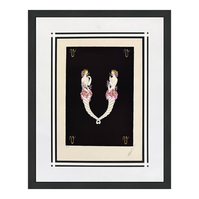 Erté, Letter v Serigraph From Alphabet Suite, Hand Signed, Ea Edition, Framed, 1976 For Sale