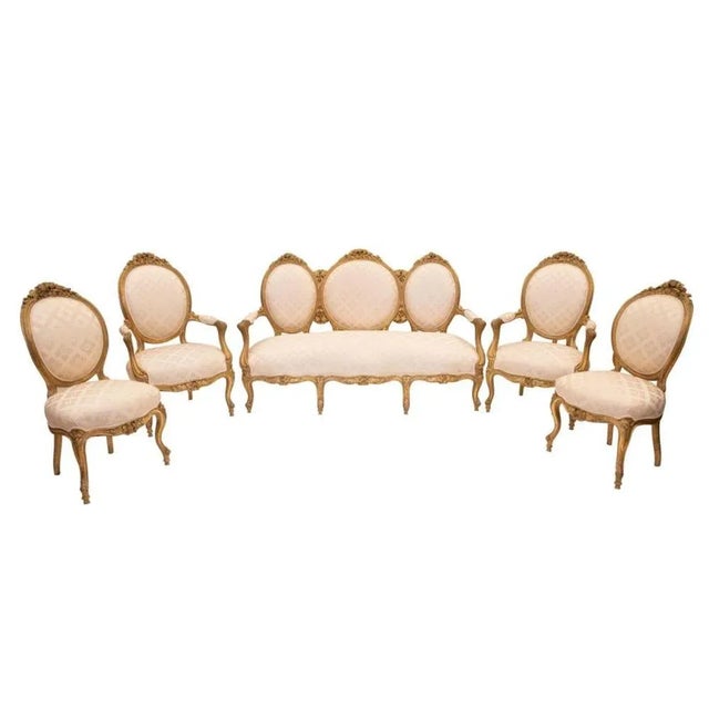 19th Century Italian Sofa and Armchairs, Set of 5 For Sale - Image 5 of 6