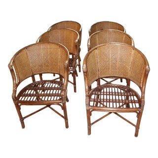 Late 20th Century Vintage McGuire Double Cane Back Club Chairs - Set of 6 For Sale
