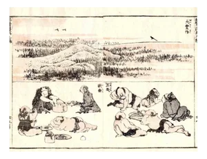Katsushika Hokusai, Farmers Eating, Original Woodcut Print, 1814