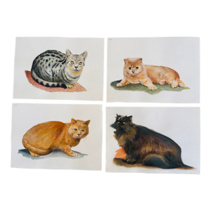 1960s Original Art Cat Paintings - Set of 4