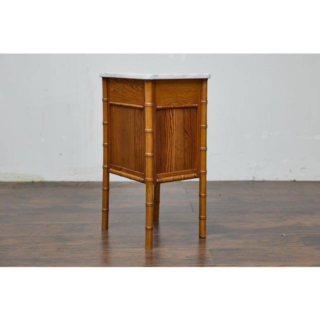 19th Century English Pine Bedside Cabinet with Marble Top and Faux Bamboo Frame For Sale - Image 12 of 12
