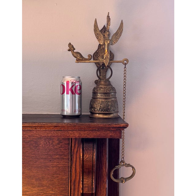 Vintage Gothic Revival Solid Brass Monastery Bell With Ornate Angel Bracket – 20” For Sale - Image 10 of 10