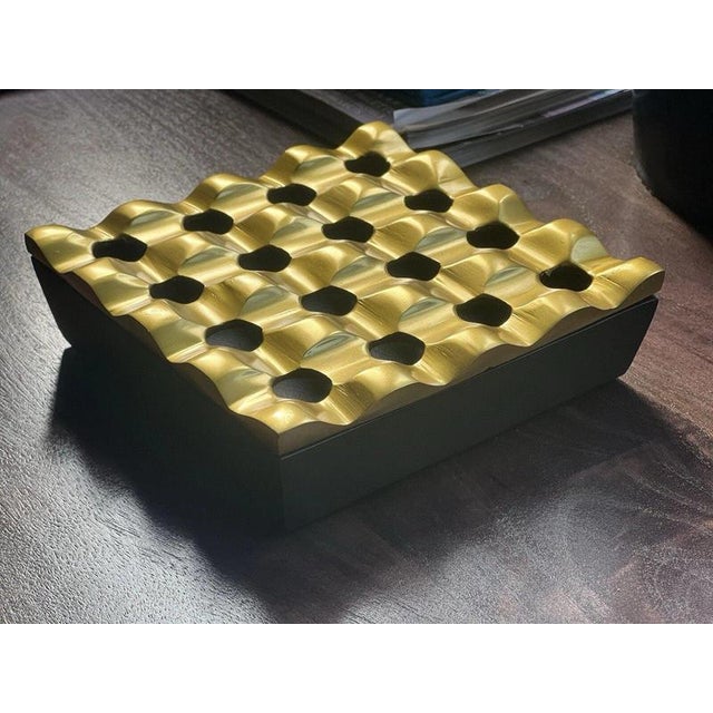 2000 - 2009 Black and Gold Sculptural Cigar Ashtray with Brass-Tone Finish For Sale - Image 5 of 13