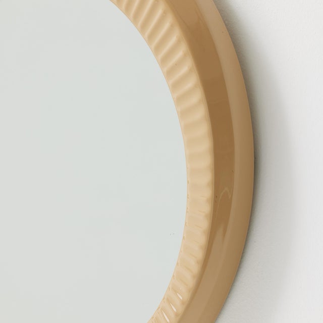 French Round Mirror with Beige Glazed Ceramic Frame, 1960s For Sale - Image 11 of 15