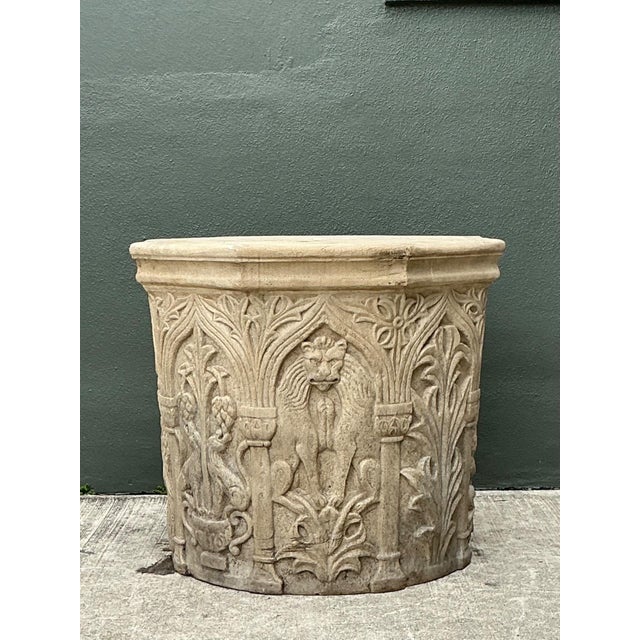 Vintage Cast Stone Lions Head Table Pedestal For Sale - Image 15 of 18