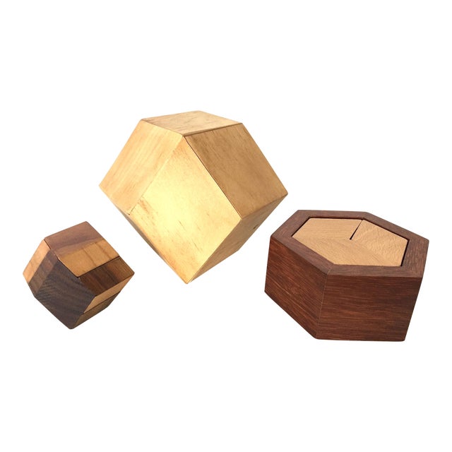 Mid 20th Century Vintage Handcrafted Wood Puzzle Boxes Set Of 3 Chairish