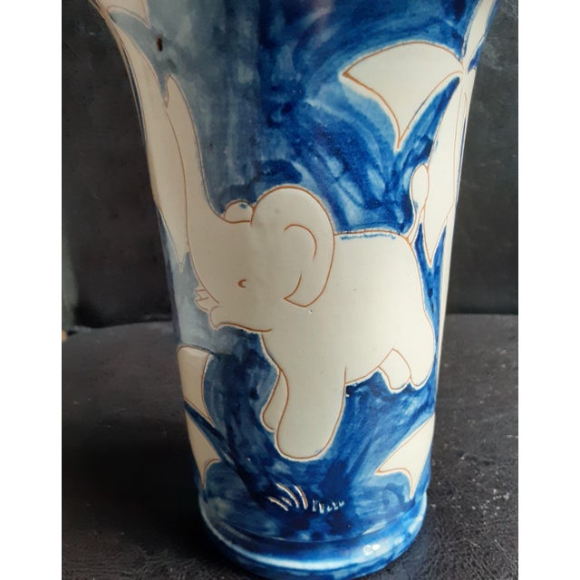 Art Deco Vintage Humlebaek Vase Featuring Incised Elephants and Palm Trees For Sale - Image 3 of 9
