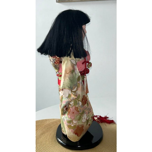 Textile Mid 20th Century Traditional Japanese Ichimatsu Ningyo Doll Standing Ornate Floral Kimono 18.5”h For Sale - Image 7 of 12