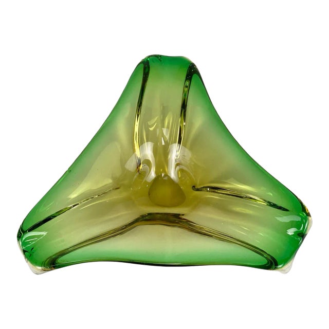 Mid-Century Atomic Italian Murano Green Art Glass Centerpiece Bowl For Sale