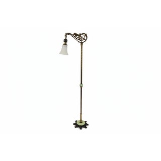 Antique Art Deco Uranium Slag Glass Bridge Arm Floor Lamp - 1920s For Sale