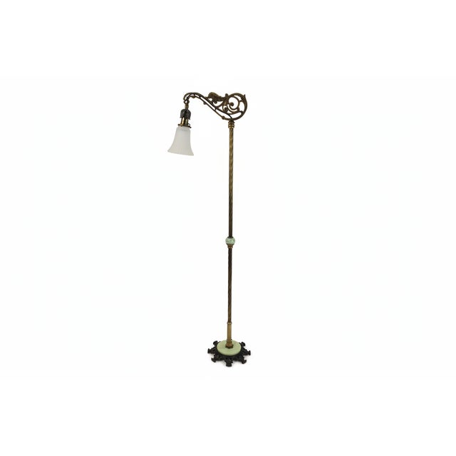 Antique Art Deco Uranium Slag Glass Bridge Arm Floor Lamp - 1920s For Sale