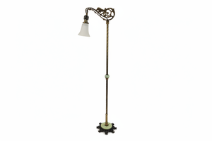 Antique Art Deco Uranium Slag Glass Bridge Arm Floor Lamp - 1920s