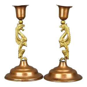 1800s Antique French Brass and Copper Griffin Dragon Candlesticks - Set of 2