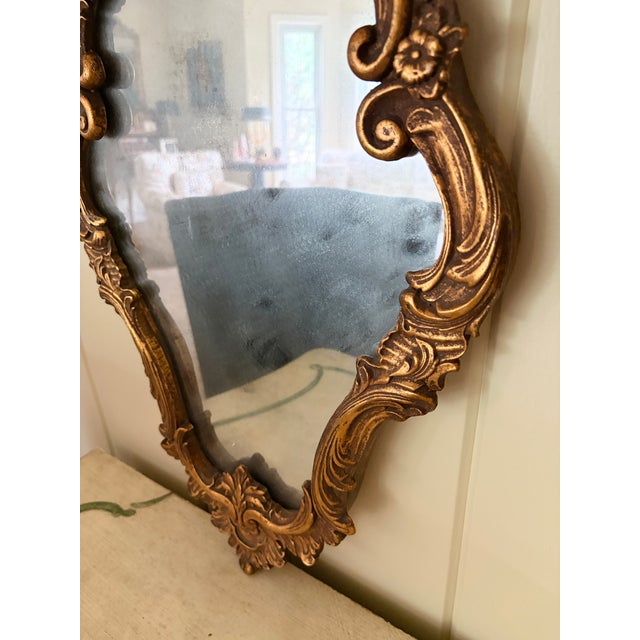 Pair of Italian Rococo Giltwood Mirrors With Antiqued Glass For Sale - Image 10 of 14