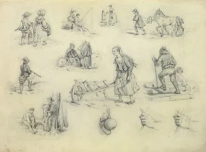 Traditional French Drawing - The Laborers