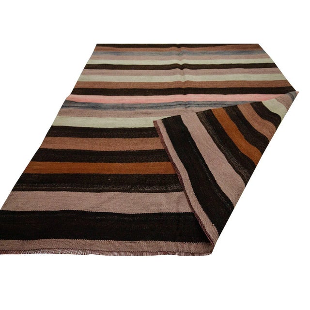 Mid 20th Century Striped Vintage Wool Kilim Rug- 4′9″ × 10′8″ For Sale - Image 5 of 7