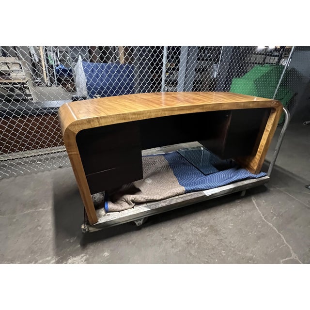 Mid-Century Modern 1970s Vladimir Kagan Curved Executive Desk With Exotic Wood Top and Waterfall Sides For Sale - Image 3 of 18