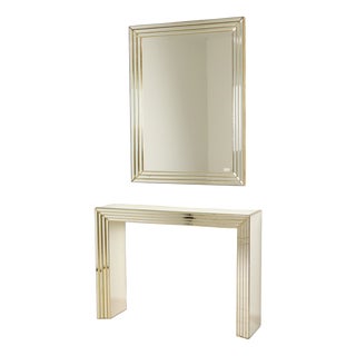 Mirror with Console in Silver and Gold in Deknudt, 1980s, Set of 2 For Sale