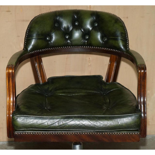 Vintage Chesterfield Captain's Chair in Bottle Green Tufted Leather For Sale - Image 3 of 18
