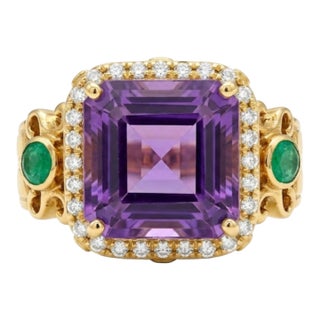 Natural Amethyst 4.75cts & Diamond 0.2cts Ring in 18k Gold For Sale