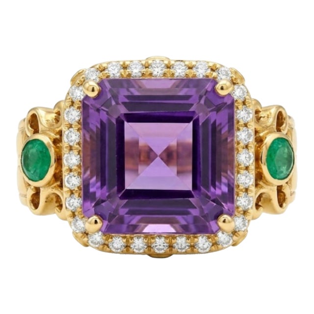 Natural Amethyst 4.75cts & Diamond 0.2cts Ring in 18k Gold For Sale
