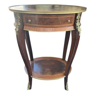 Vintage Antique French Style Brass Ormolu Mounted One Drawer Table End Stand For Sale