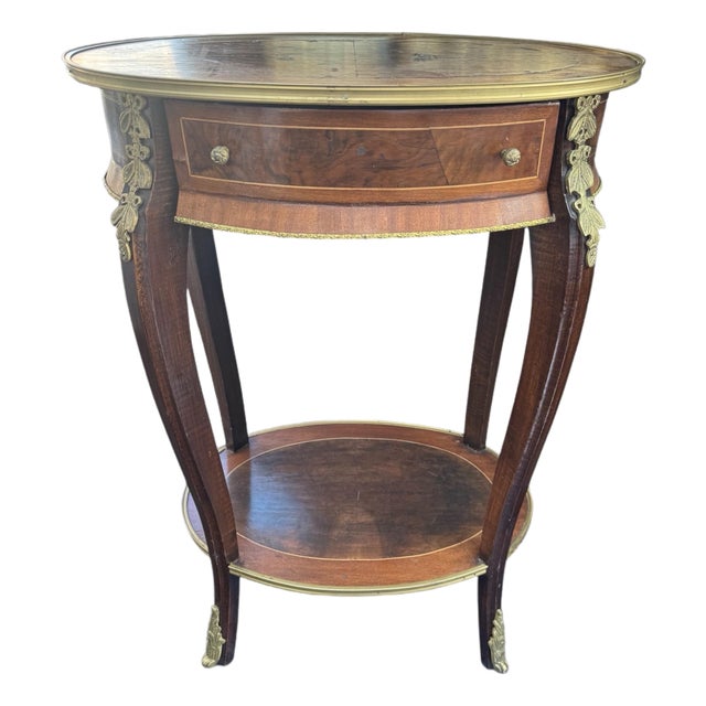 Vintage Antique French Style Brass Ormolu Mounted One Drawer Table End Stand For Sale