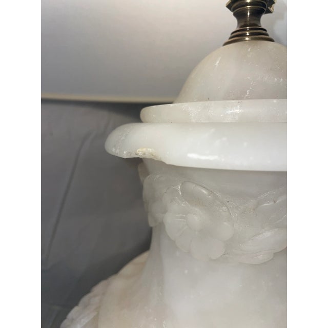 Stone 1920s Large Hand Carved Alabaster Table Lamp For Sale - Image 7 of 10