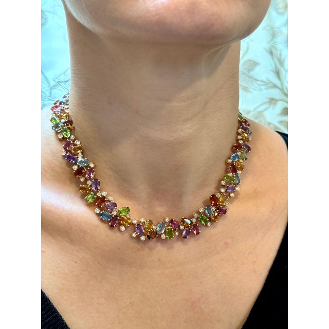 Green Multi Colored Gemstone Diamond Rainbow Necklace By H. Stern, 18K Yellow Gold 89g For Sale - Image 8 of 18