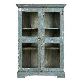 Wood Display Case with Green Patina For Sale
