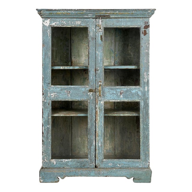 Wood Display Case with Green Patina For Sale