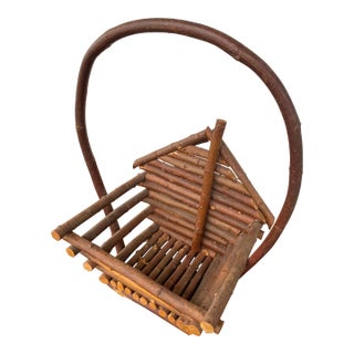 Vintage Rustic Bentwood Log Cabin Basket For Sale
