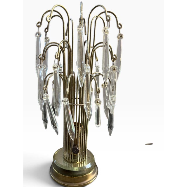 Hollywood Regency Vintage Hollywood Regency Crystal Prism Waterfall Table Lamp | Brass & Faceted Glass For Sale - Image 3 of 6
