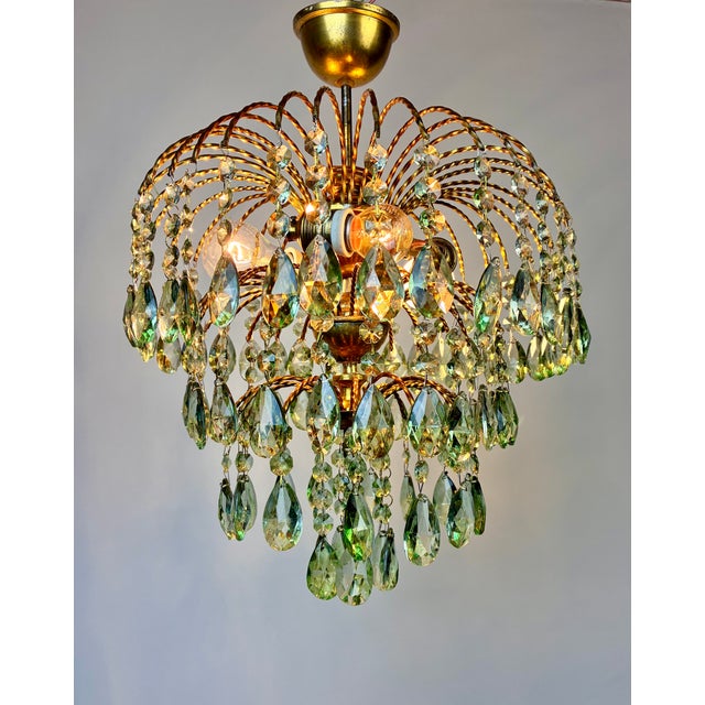 Vintage Crystal Chandelier – 1960s Hand Green Drop Crystals For Sale - Image 15 of 17