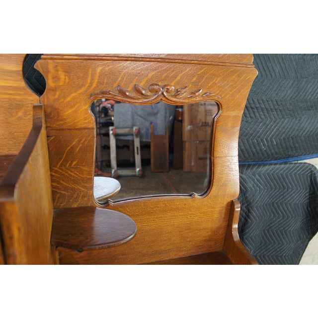 Antique Quartersawn Oak Side by Side Secretary Desk Bookcase Curio Cabinet For Sale - Image 6 of 12