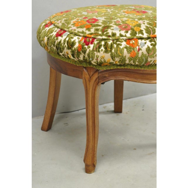 Green Vintage French Country Provincial Style Walnut Round Seat Vanity Bench Stool For Sale - Image 8 of 13