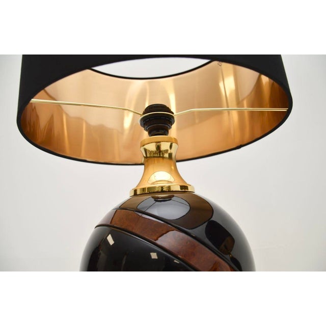 1970s Vintage Italian Walnut and Brass Table Lamps, 1970, Set of 2 For Sale - Image 5 of 11