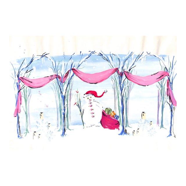 1950s Lanvin of Paris Original Advertising Watercolor Christmas Artwork For Sale