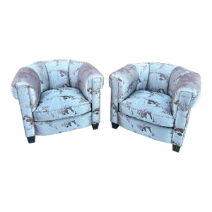 Vintage Pair of Scalamandre Silk Damask Club Chairs