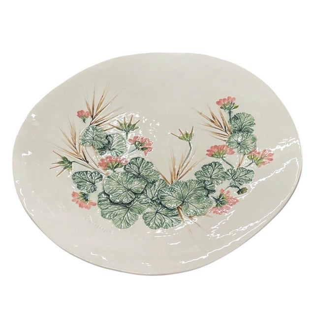 Vintage 3d Raised Geranium Botanical Ceramic Wall Platter For Sale - Image 4 of 12