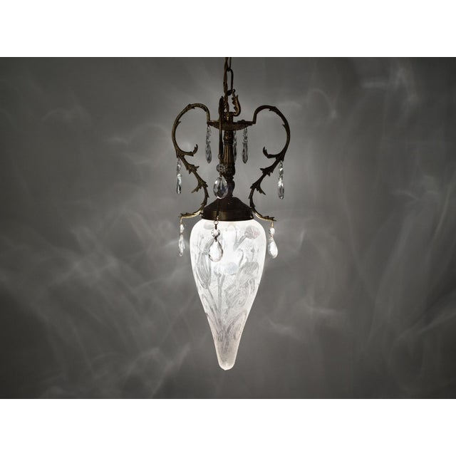 1960s Spanish Empire Style Cast Brass and Crystal Pendant Light For Sale - Image 10 of 10