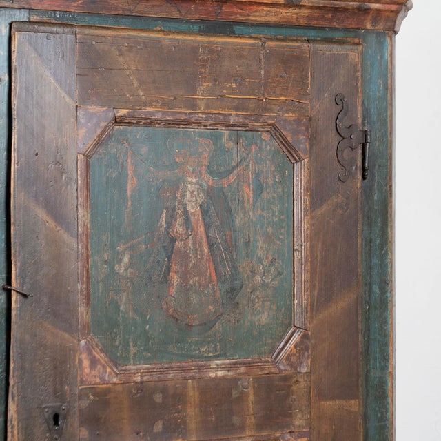 19th Century Hungarian Original Hand Painted Pine One-Door Armoire For Sale - Image 4 of 13